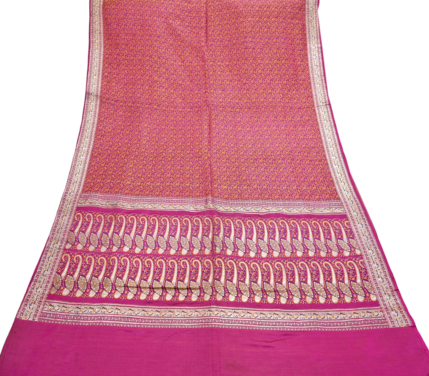 Indian Vintage Sari Pink Heavy Pure Satin Silk Woven Banarasi Tanchoi Saree 5Yd Ethnic Craft Fabric Upcycle Bridal Heavy Sarees