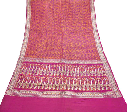 Indian Vintage Sari Pink Heavy Pure Satin Silk Woven Banarasi Tanchoi Saree 5Yd Ethnic Craft Fabric Upcycle Bridal Heavy Sarees