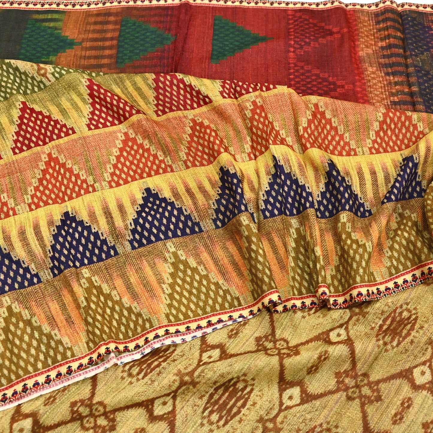 Indian Vintage Multi Saree Pure Khadi Silk Handloom Printed Sari Fabric 5yd Ethnic Wear Sari Floral Designs Dress making Crafting