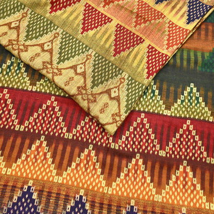 Indian Vintage Multi Saree Pure Khadi Silk Handloom Printed Sari Fabric 5yd Ethnic Wear Sari Floral Designs Dress making Crafting