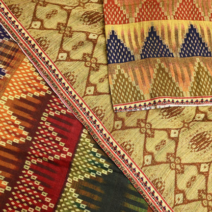 Indian Vintage Multi Saree Pure Khadi Silk Handloom Printed Sari Fabric 5yd Ethnic Wear Sari Floral Designs Dress making Crafting