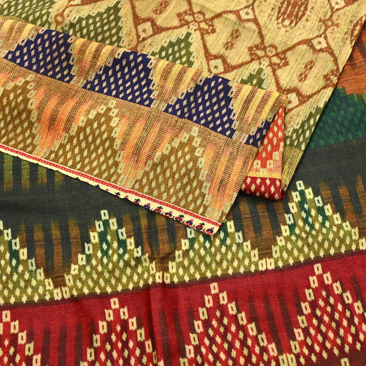 Indian Vintage Multi Saree Pure Khadi Silk Handloom Printed Sari Fabric 5yd Ethnic Wear Sari Floral Designs Dress making Crafting