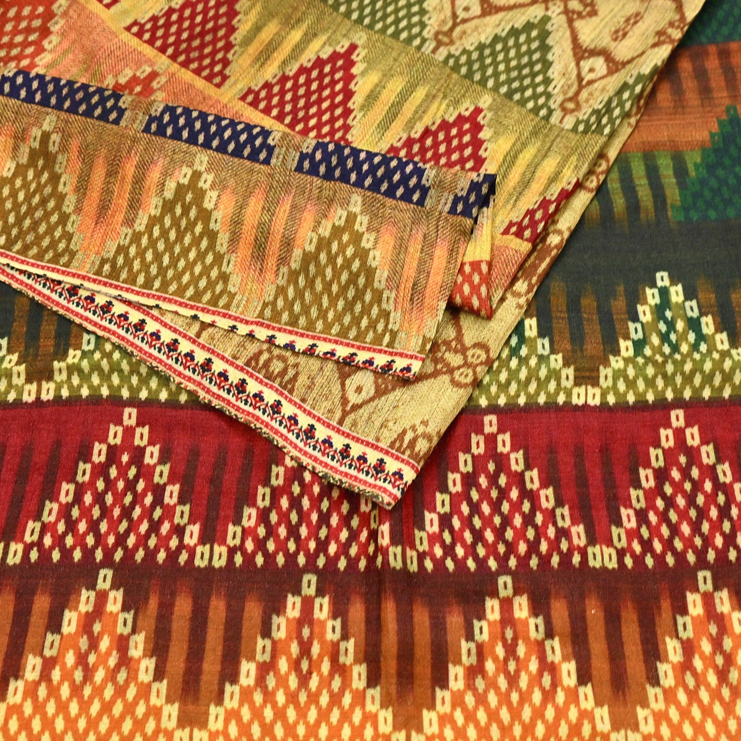Indian Vintage Multi Saree Pure Khadi Silk Handloom Printed Sari Fabric 5yd Ethnic Wear Sari Floral Designs Dress making Crafting