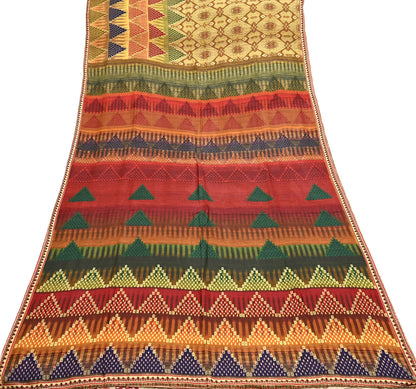 Indian Vintage Multi Saree Pure Khadi Silk Handloom Printed Sari Fabric 5yd Ethnic Wear Sari Floral Designs Dress making Crafting
