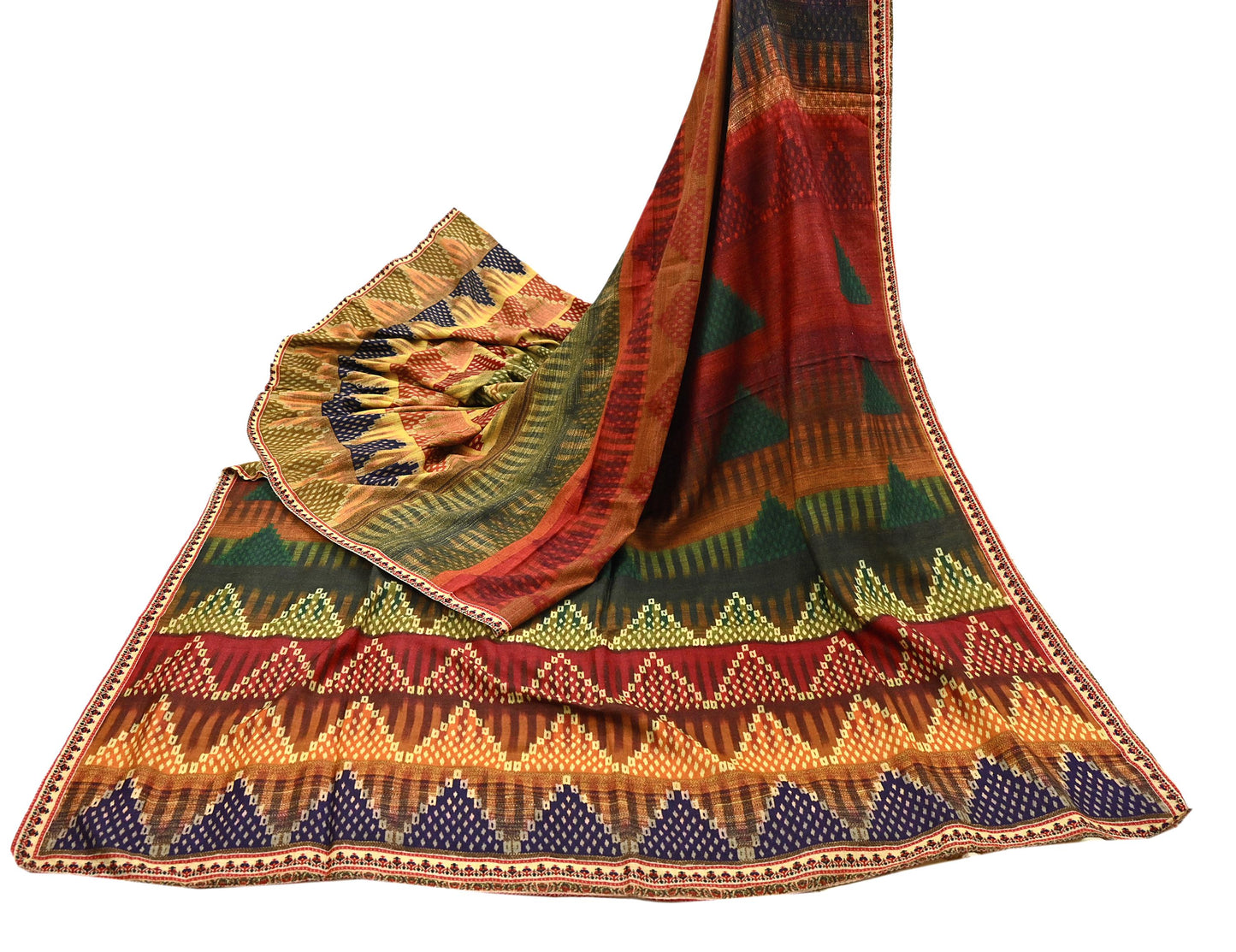 Indian Vintage Multi Saree Pure Khadi Silk Handloom Printed Sari Fabric 5yd Ethnic Wear Sari Floral Designs Dress making Crafting