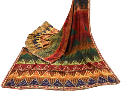 Indian Vintage Multi Saree Pure Khadi Silk Handloom Printed Sari Fabric 5yd Ethnic Wear Sari Floral Designs Dress making Crafting