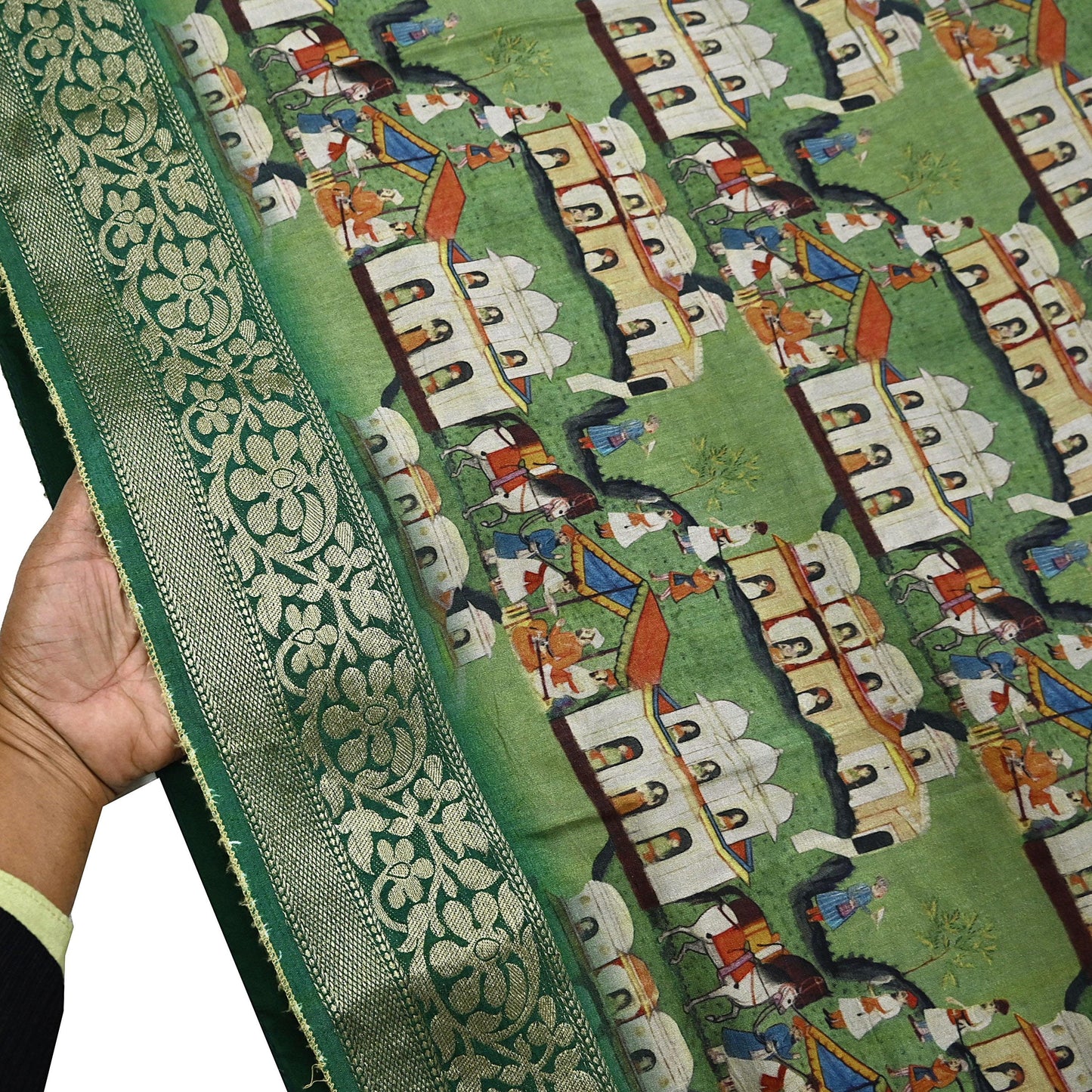 Indian Vintage Green Saree Digital Printed Sari chanderi Silk Sari Craft Fabric 6Yd Floral Soft Zari Dress making Bollywood saree Birds