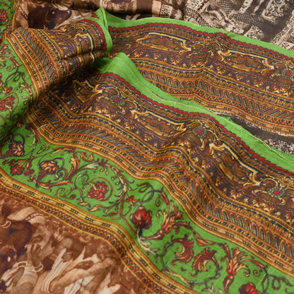 Indian Vintage Multi Saree Pure Khadi Silk Handloom Printed Sari Fabric 6yd Ethnic Wear Sari Floral Designs Dress making Crafting