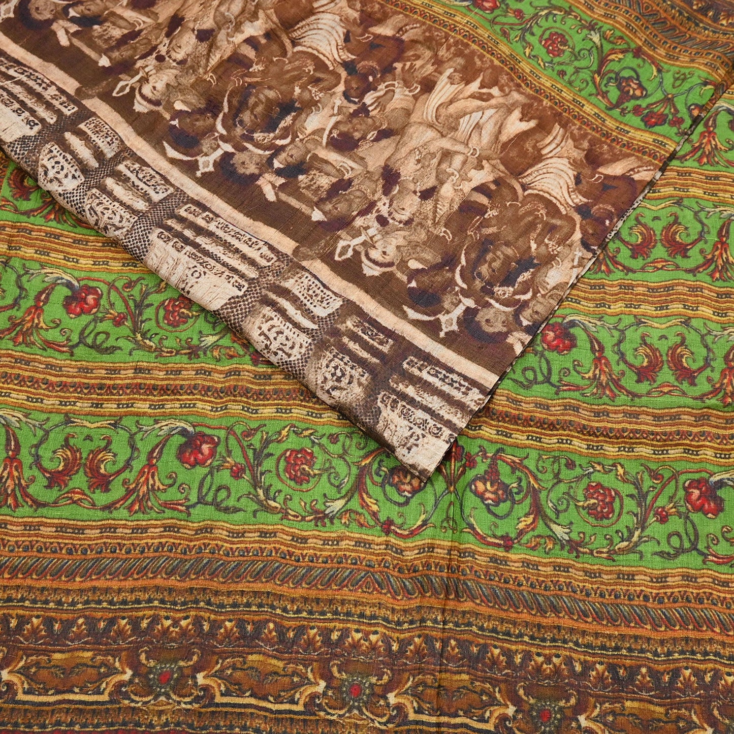 Indian Vintage Multi Saree Pure Khadi Silk Handloom Printed Sari Fabric 6yd Ethnic Wear Sari Floral Designs Dress making Crafting