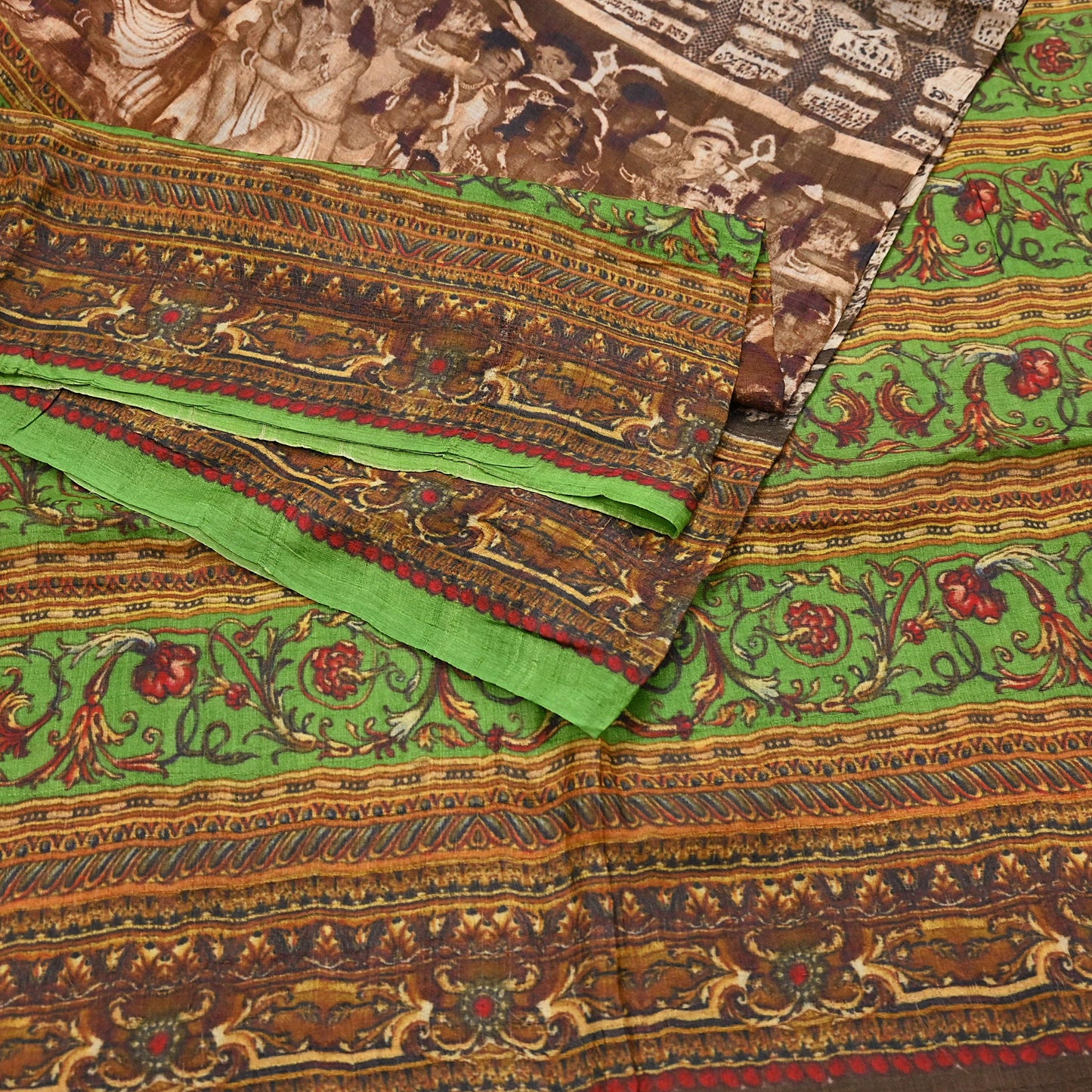 Indian Vintage Multi Saree Pure Khadi Silk Handloom Printed Sari Fabric 6yd Ethnic Wear Sari Floral Designs Dress making Crafting