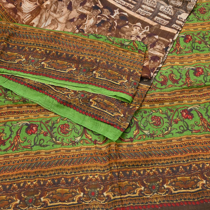 Indian Vintage Multi Saree Pure Khadi Silk Handloom Printed Sari Fabric 6yd Ethnic Wear Sari Floral Designs Dress making Crafting
