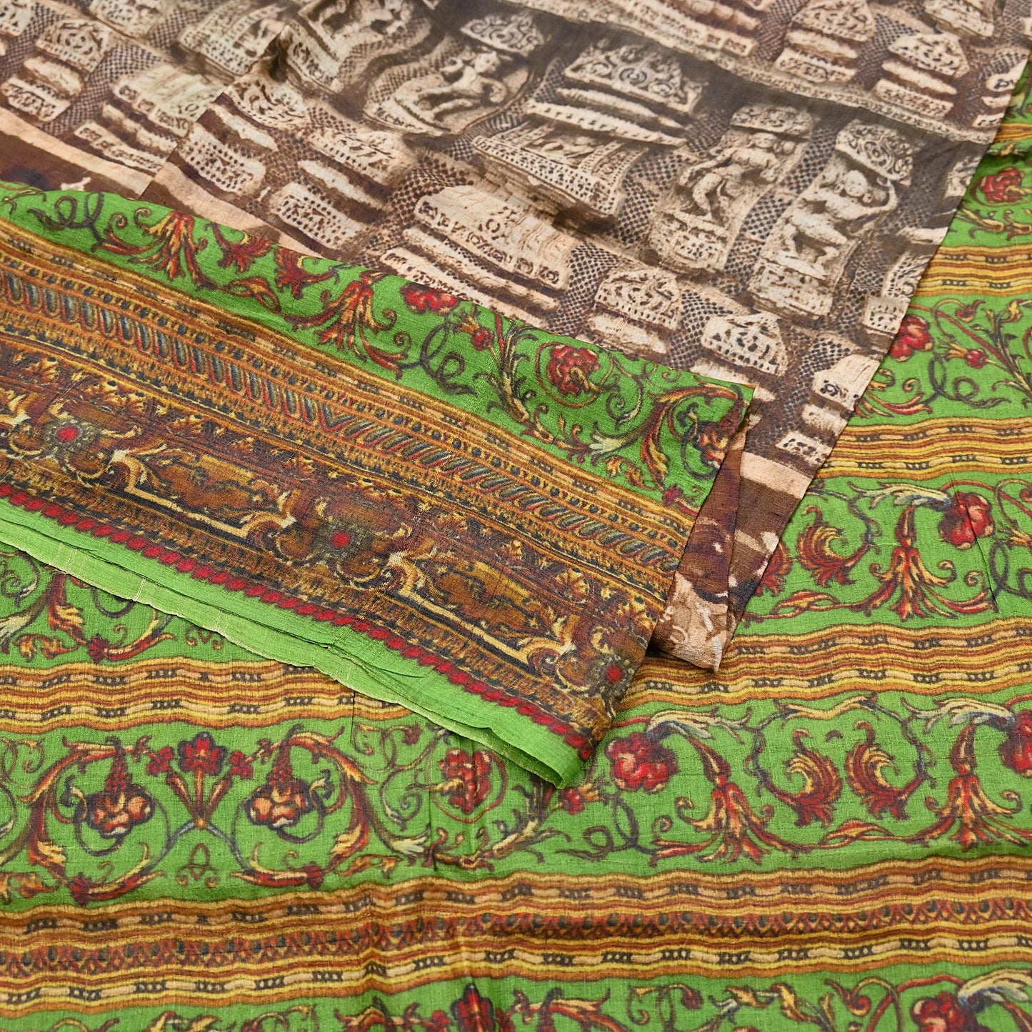 Indian Vintage Multi Saree Pure Khadi Silk Handloom Printed Sari Fabric 6yd Ethnic Wear Sari Floral Designs Dress making Crafting