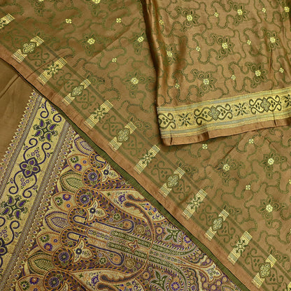 Vintage Banarasi Saree Pure Satin Silk Woven Brocade Zari Fabric green Heavy Craft Sari 5 Yards Indian Antique Textile Dress Making