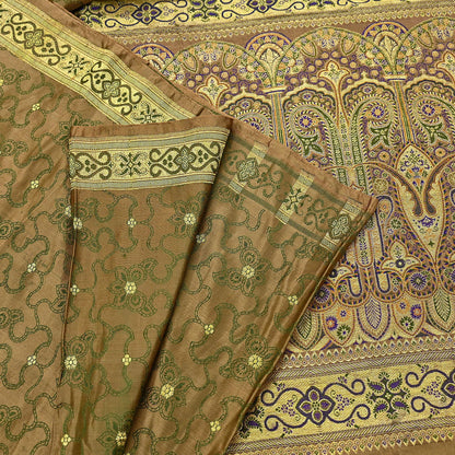 Vintage Banarasi Saree Pure Satin Silk Woven Brocade Zari Fabric green Heavy Craft Sari 5 Yards Indian Antique Textile Dress Making