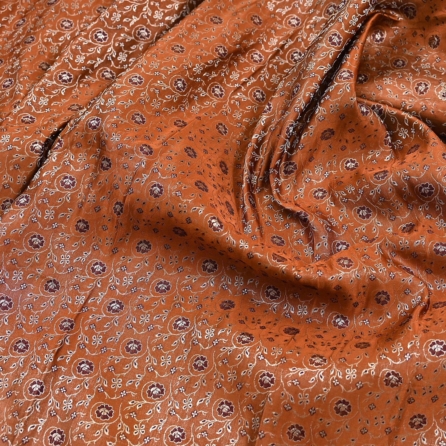 Indian Vintage Sari Rusty Heavy Pure Satin Silk Woven Banarasi Tanchoi Saree 5Yd Ethnic Craft Fabric Upcycle Bridal Heavy Sarees