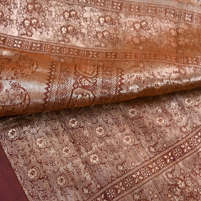 Indian Vintage Sari Rusty Heavy Pure Satin Silk Woven Banarasi Tanchoi Saree 5Yd Ethnic Craft Fabric Upcycle Bridal Heavy Sarees