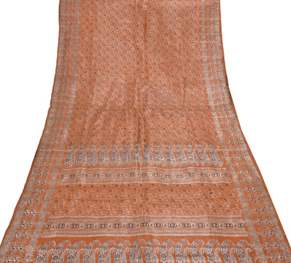 Indian Vintage Sari Rusty Heavy Pure Satin Silk Woven Banarasi Tanchoi Saree 5Yd Ethnic Craft Fabric Upcycle Bridal Heavy Sarees