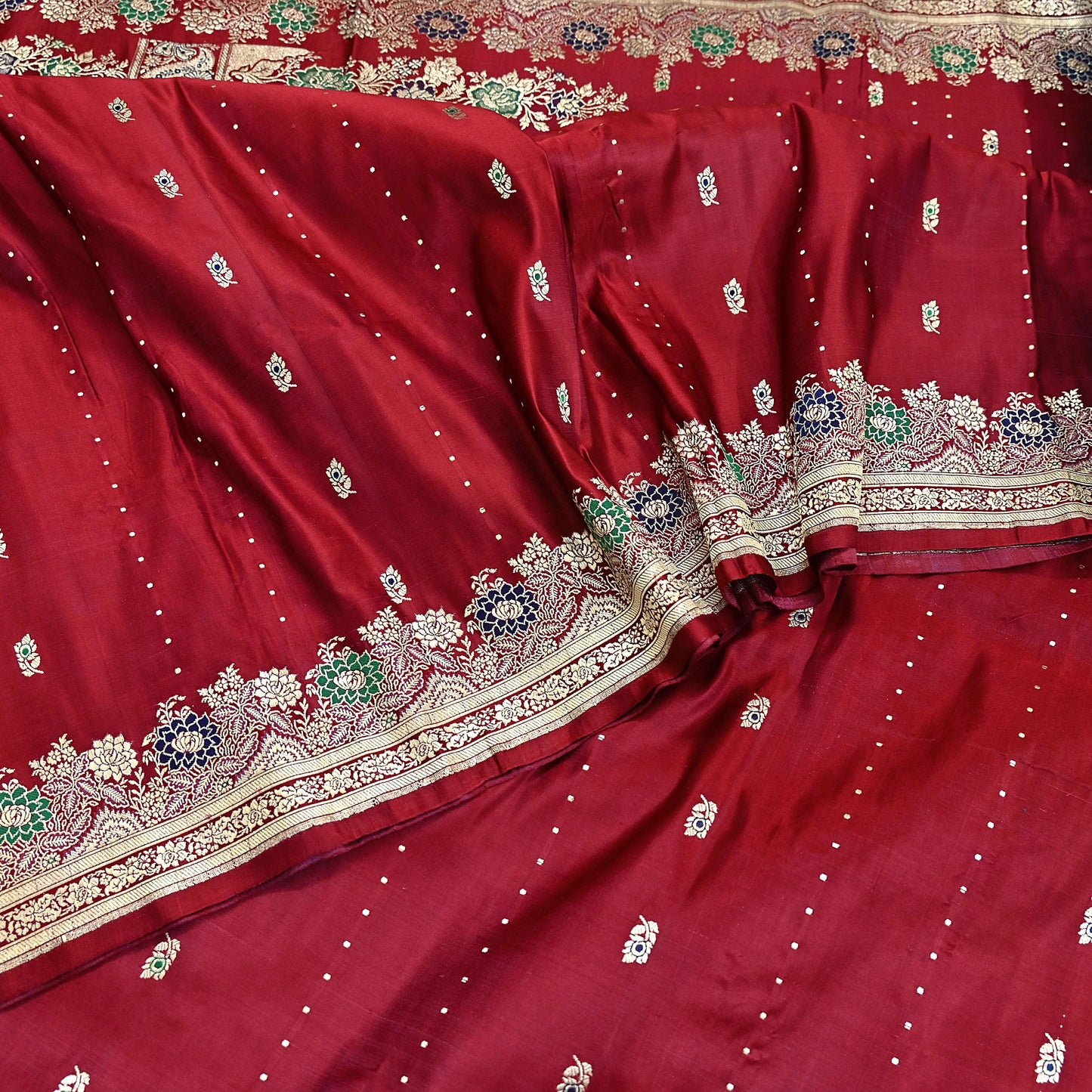 Indian Vintage Sari Red Heavy Wedding Pure Satin Silk Woven Banarasi Brocade Saree Zari 5Yd Craft Fabric Ethnic Dress making Crafting