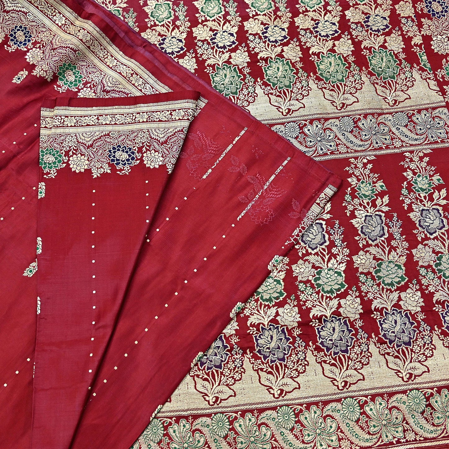 Indian Vintage Sari Red Heavy Wedding Pure Satin Silk Woven Banarasi Brocade Saree Zari 5Yd Craft Fabric Ethnic Dress making Crafting