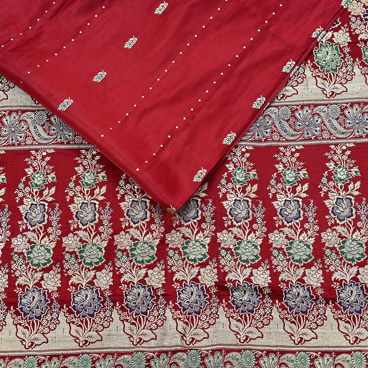 Indian Vintage Sari Red Heavy Wedding Pure Satin Silk Woven Banarasi Brocade Saree Zari 5Yd Craft Fabric Ethnic Dress making Crafting