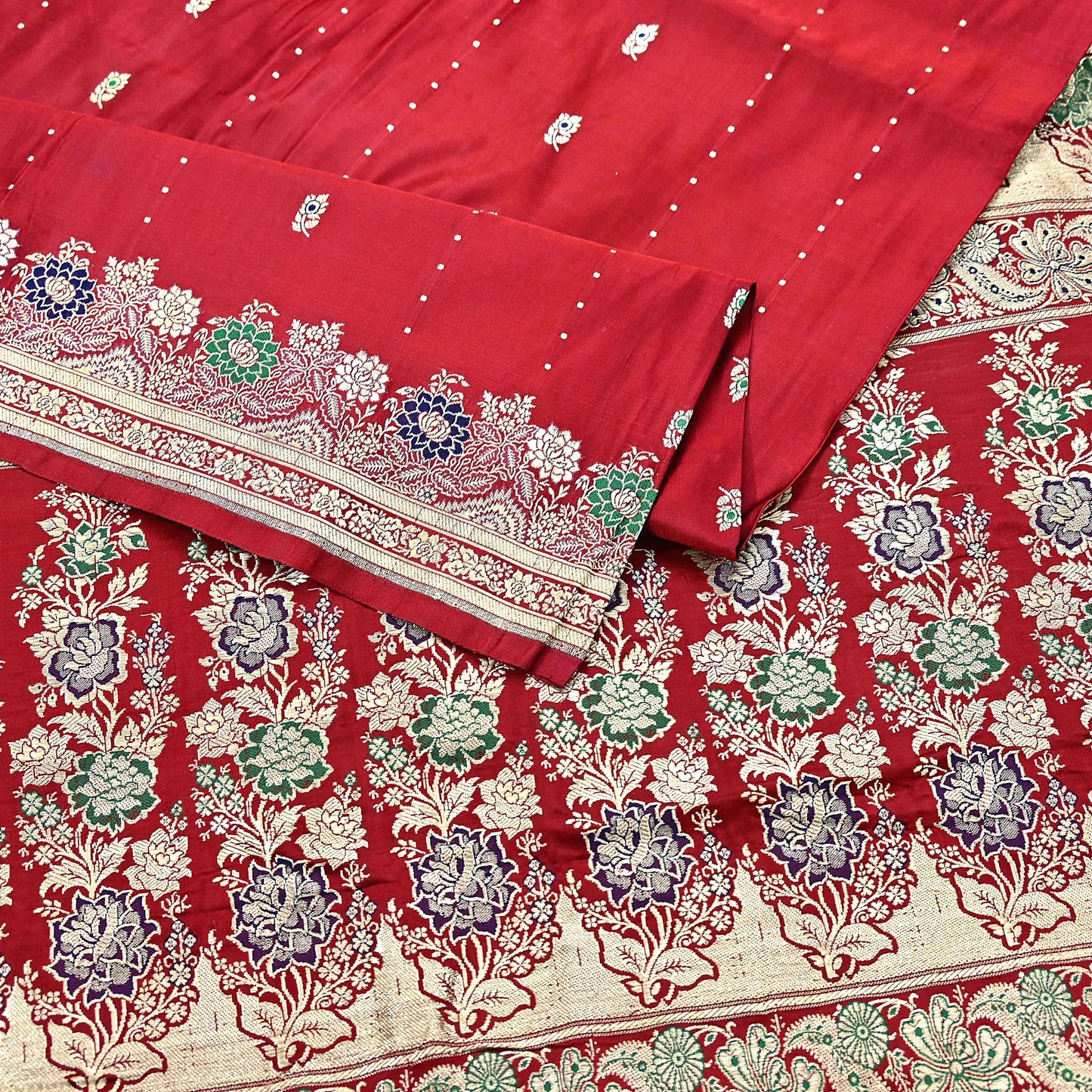 Indian Vintage Sari Red Heavy Wedding Pure Satin Silk Woven Banarasi Brocade Saree Zari 5Yd Craft Fabric Ethnic Dress making Crafting