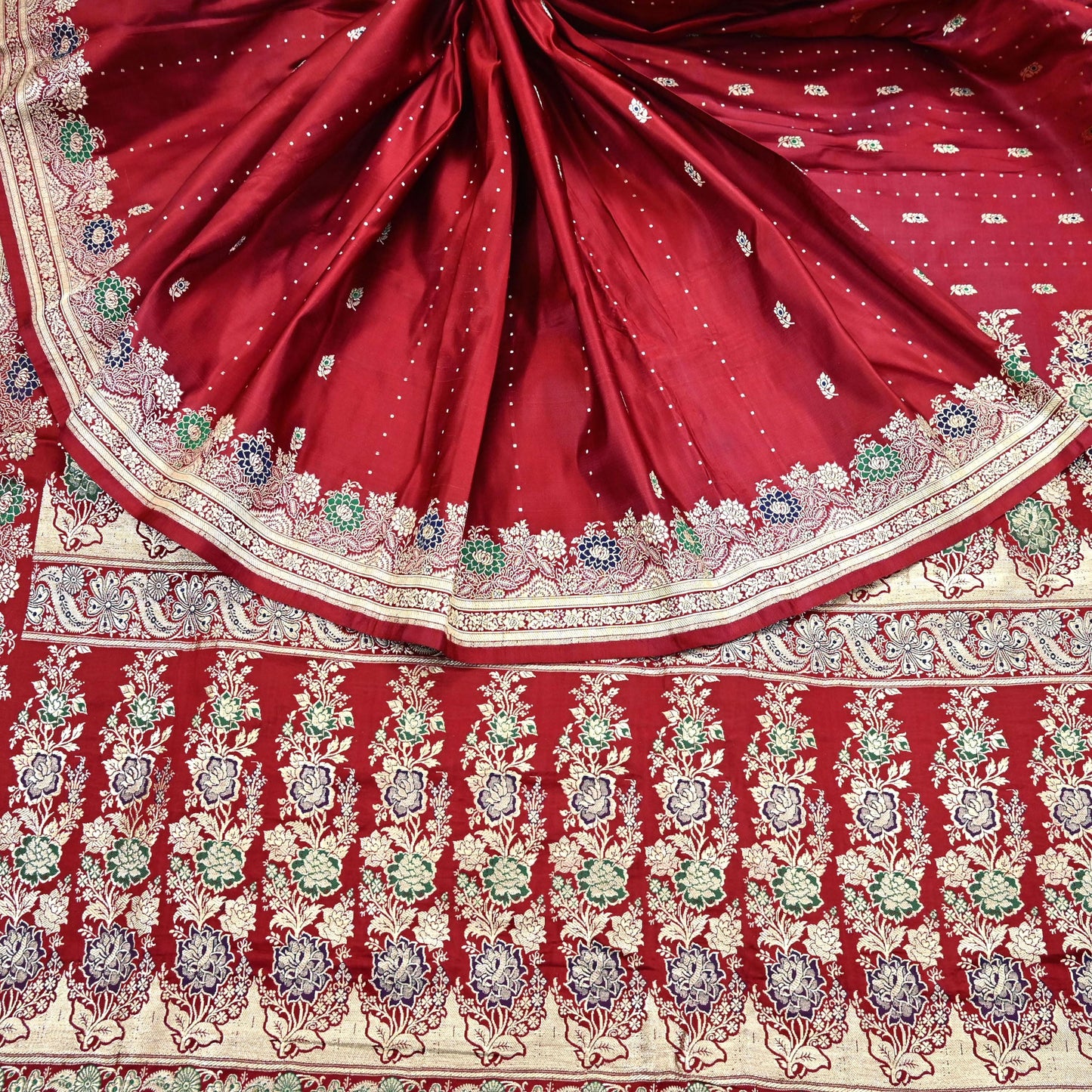 Indian Vintage Sari Red Heavy Wedding Pure Satin Silk Woven Banarasi Brocade Saree Zari 5Yd Craft Fabric Ethnic Dress making Crafting