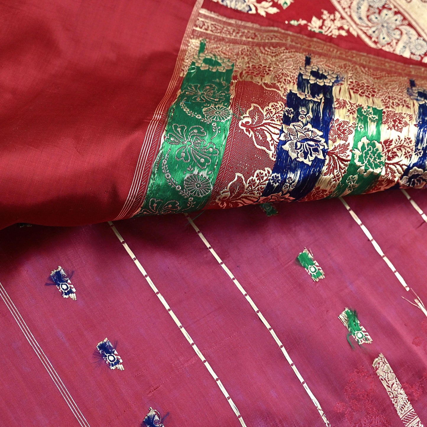 Indian Vintage Sari Red Heavy Wedding Pure Satin Silk Woven Banarasi Brocade Saree Zari 5Yd Craft Fabric Ethnic Dress making Crafting