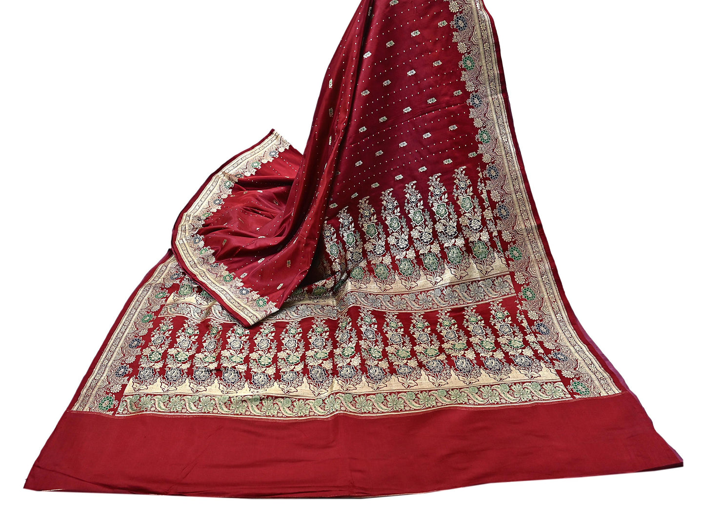 Indian Vintage Sari Red Heavy Wedding Pure Satin Silk Woven Banarasi Brocade Saree Zari 5Yd Craft Fabric Ethnic Dress making Crafting