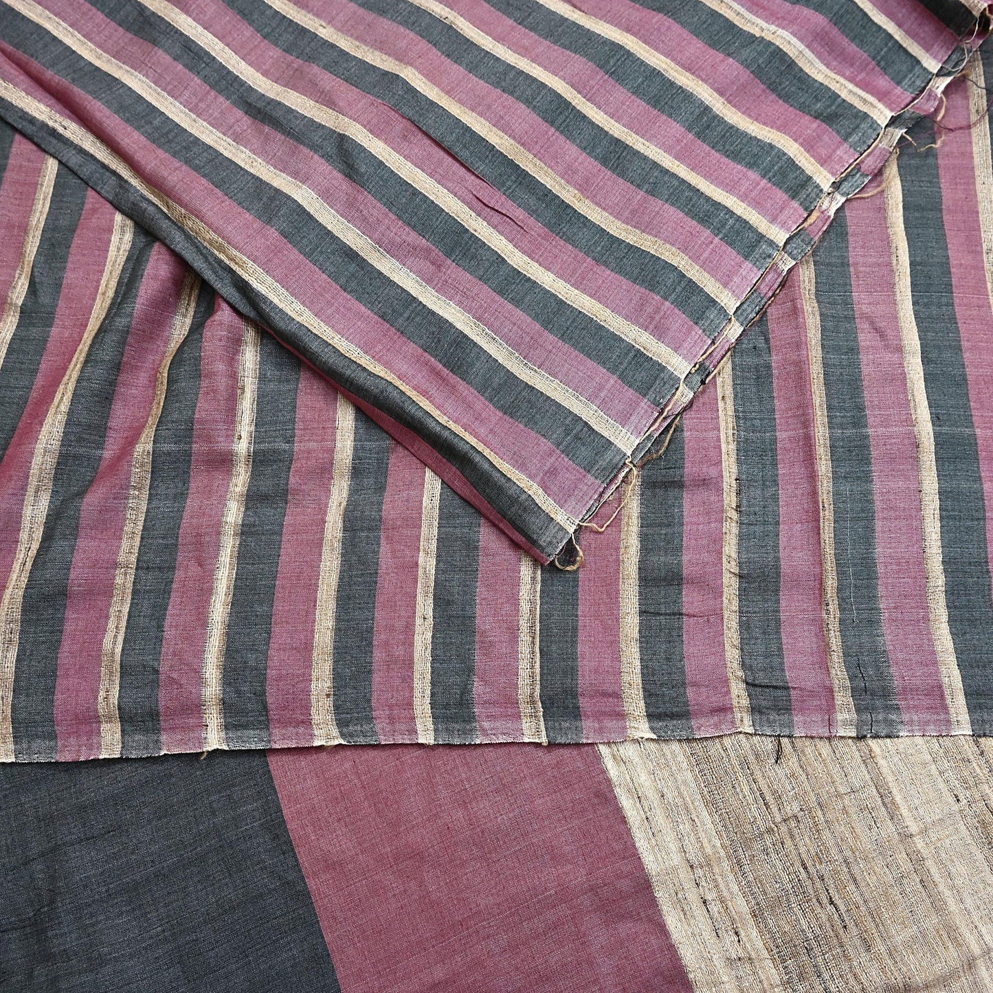 Indian Vintage Sari Pink & black Pure Khadi Silk Handloom Saree Craft Fabric 6yd Ethnic Wear Dress making For Crafting Quilting