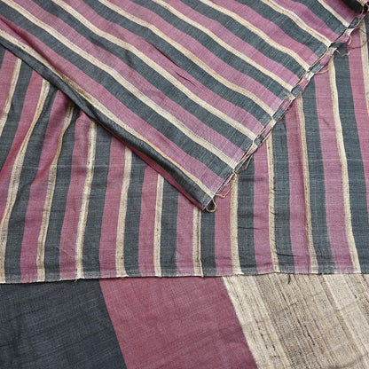 Indian Vintage Sari Pink & black Pure Khadi Silk Handloom Saree Craft Fabric 6yd Ethnic Wear Dress making For Crafting Quilting