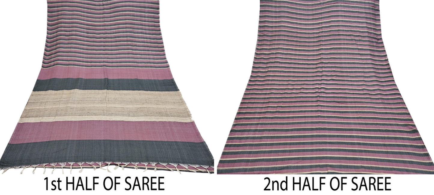 Indian Vintage Sari Pink & black Pure Khadi Silk Handloom Saree Craft Fabric 6yd Ethnic Wear Dress making For Crafting Quilting