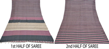 Indian Vintage Sari Pink & black Pure Khadi Silk Handloom Saree Craft Fabric 6yd Ethnic Wear Dress making For Crafting Quilting