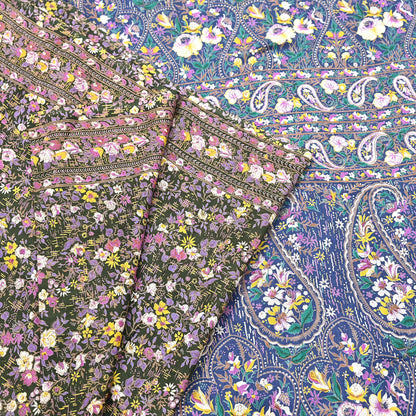 Indian Vintage Blue & Green Sarees Pure Cotton Block Printed Sari 5yd Sewing Craft Fabric DressMaking Soft Crafting Quilting Upcycle