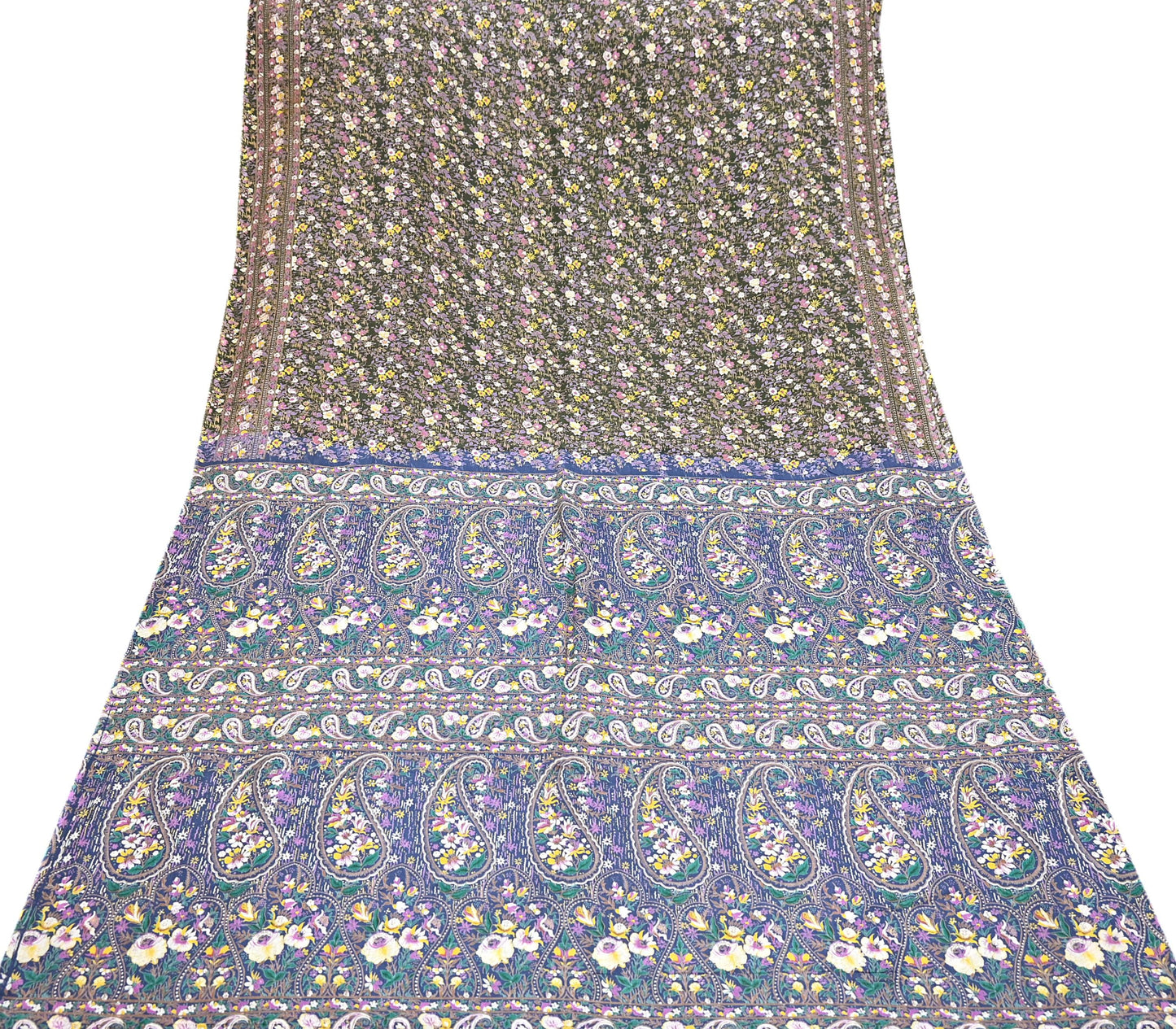 Indian Vintage Blue & Green Sarees Pure Cotton Block Printed Sari 5yd Sewing Craft Fabric DressMaking Soft Crafting Quilting Upcycle