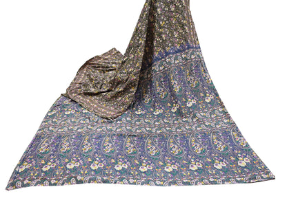 Indian Vintage Blue & Green Sarees Pure Cotton Block Printed Sari 5yd Sewing Craft Fabric DressMaking Soft Crafting Quilting Upcycle