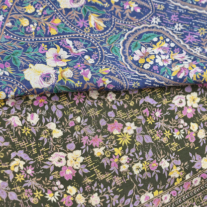 Indian Vintage Blue & Green Sarees Pure Cotton Block Printed Sari 5yd Sewing Craft Fabric DressMaking Soft Crafting Quilting Upcycle