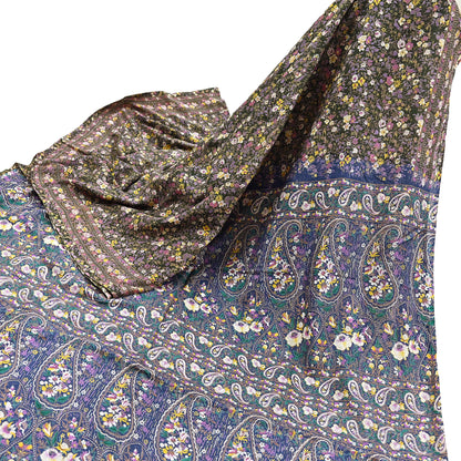 Indian Vintage Blue & Green Sarees Pure Cotton Block Printed Sari 5yd Sewing Craft Fabric DressMaking Soft Crafting Quilting Upcycle