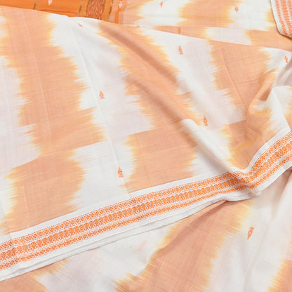Indian Vintage Sari Orange & White Hand woven Sambalpuri Ikat Sarees Pure Cotton Craft Fabric 5Yd Ethnic Chackra Border Dress Making Upcycle
