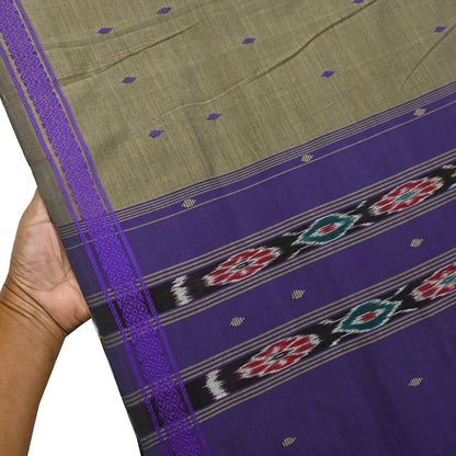 Indian Vintage Saree Purple & brown Cotton Hand woven Sambalpuri Ikat sari Craft Fabric 5Yd Ethnic Chackra Border Dress Making Quilting