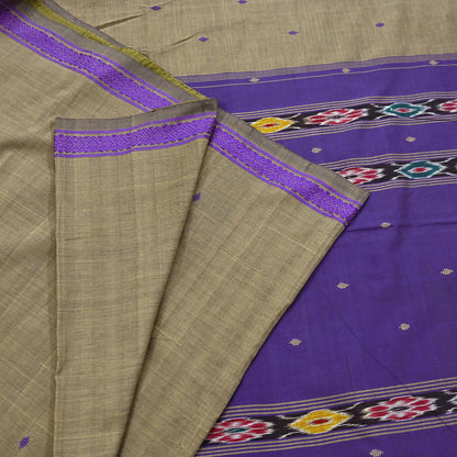 Indian Vintage Saree Purple & brown Cotton Hand woven Sambalpuri Ikat sari Craft Fabric 5Yd Ethnic Chackra Border Dress Making Quilting