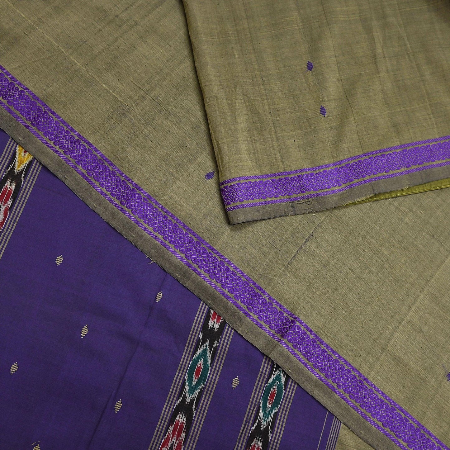 Indian Vintage Saree Purple & brown Cotton Hand woven Sambalpuri Ikat sari Craft Fabric 5Yd Ethnic Chackra Border Dress Making Quilting