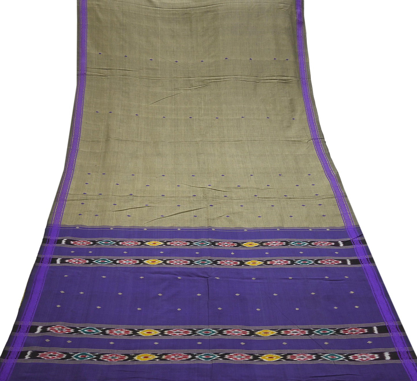 Indian Vintage Saree Purple & brown Cotton Hand woven Sambalpuri Ikat sari Craft Fabric 5Yd Ethnic Chackra Border Dress Making Quilting