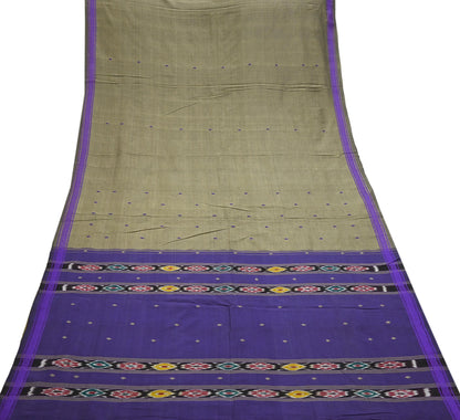 Indian Vintage Saree Purple & brown Cotton Hand woven Sambalpuri Ikat sari Craft Fabric 5Yd Ethnic Chackra Border Dress Making Quilting