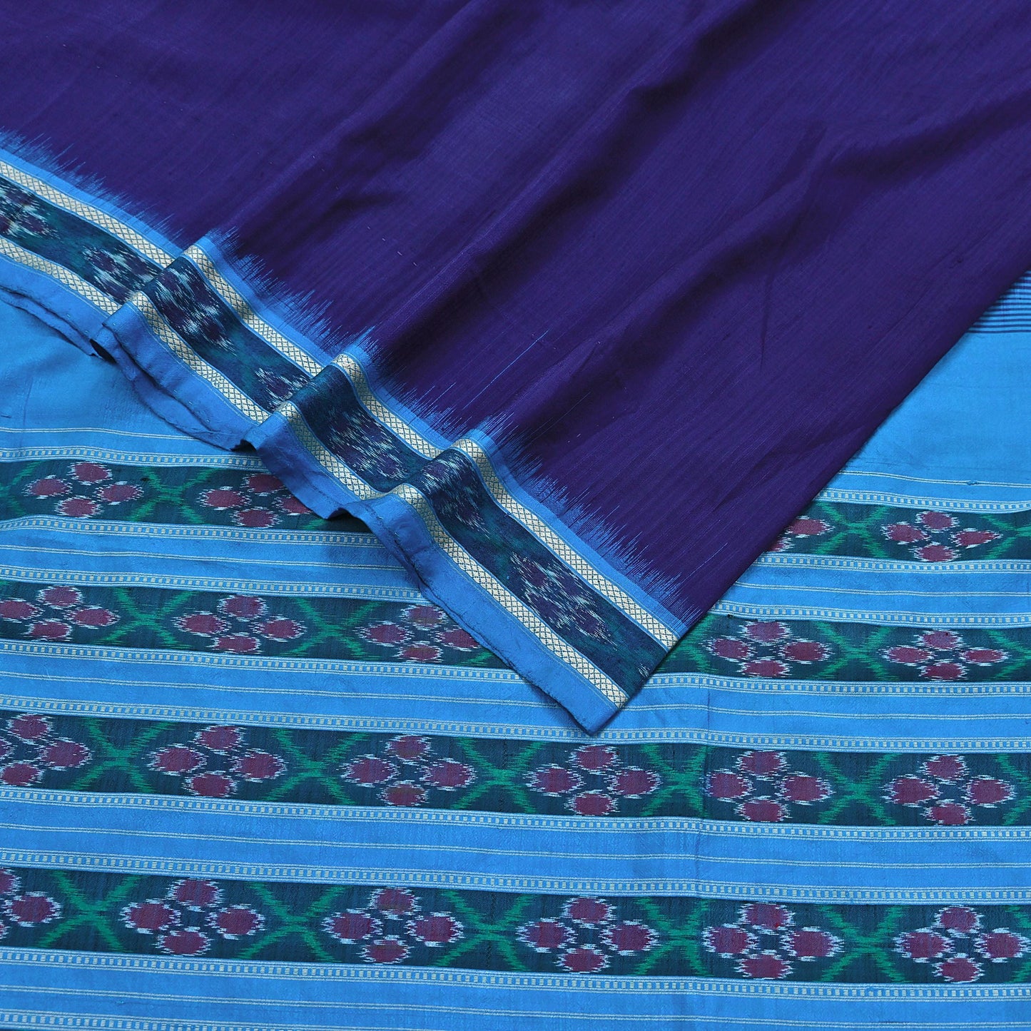 Indian Vintage Blue Pochampally Silk Saree Pure Silk Hand Woven Ikat Patola Sari Fabric 6Yard Craft Ethnic Zari Border