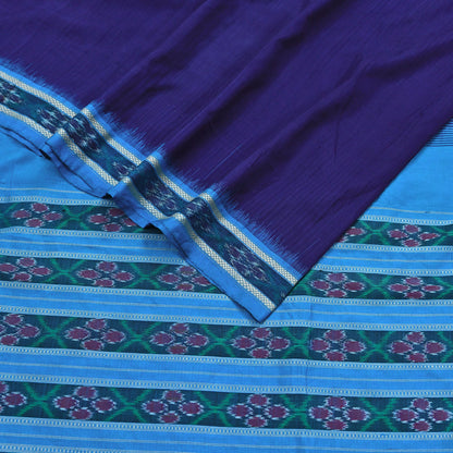Indian Vintage Blue Pochampally Silk Saree Pure Silk Hand Woven Ikat Patola Sari Fabric 6Yard Craft Ethnic Zari Border