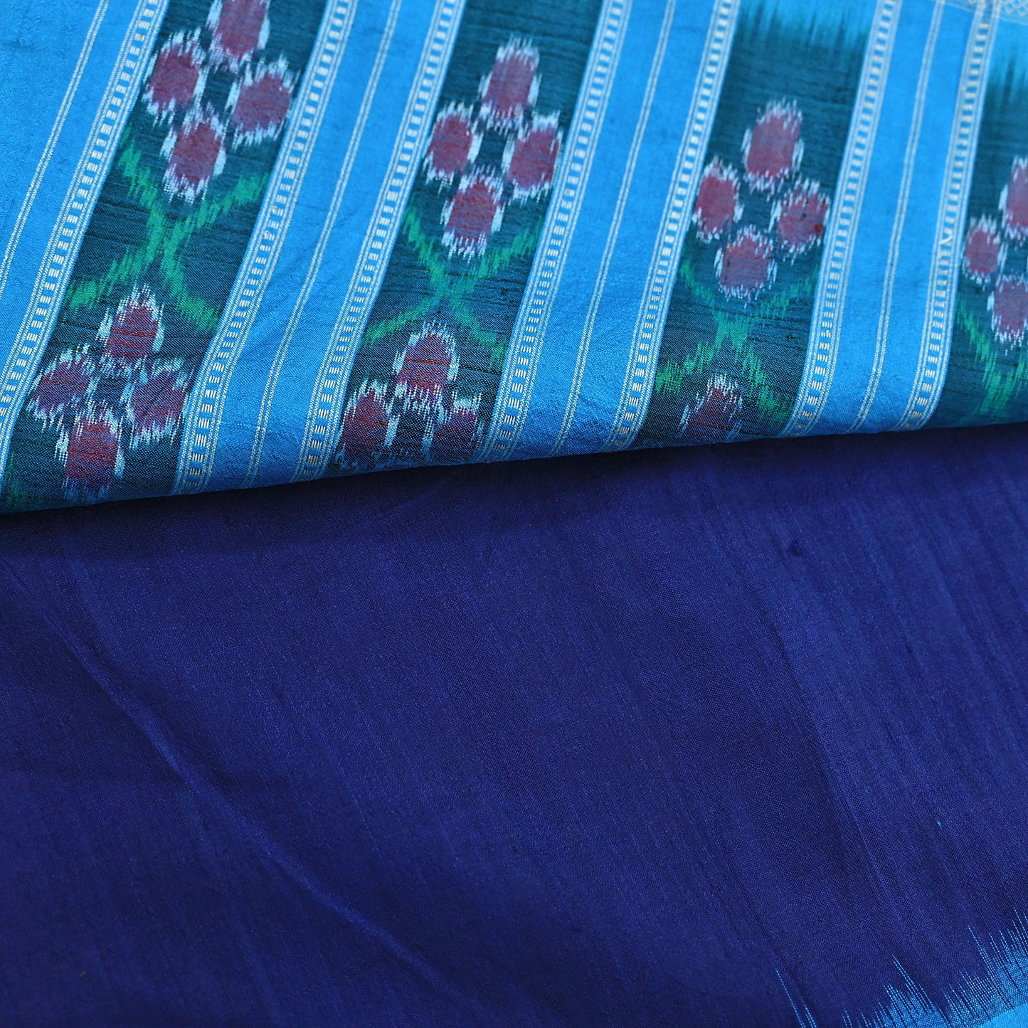 Indian Vintage Blue Pochampally Silk Saree Pure Silk Hand Woven Ikat Patola Sari Fabric 6Yard Craft Ethnic Zari Border