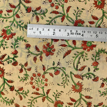 Indian Vintage Sari Beige & Black chanderi Silk Bagru Printed Saree 5Yd Fabric Floral Soft Zari Border Ethnic Upcycle Crafting Dress making