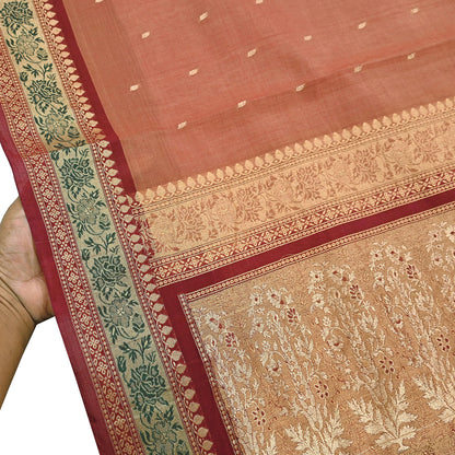 Indian Vintage Heavy Maroon Hand Woven Saree 100% Pure Silk Sari 5Yard Floral Dress making Crafting Quilting Upcycle