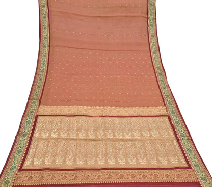 Indian Vintage Heavy Maroon Hand Woven Saree 100% Pure Silk Sari 5Yard Floral Dress making Crafting Quilting Upcycle