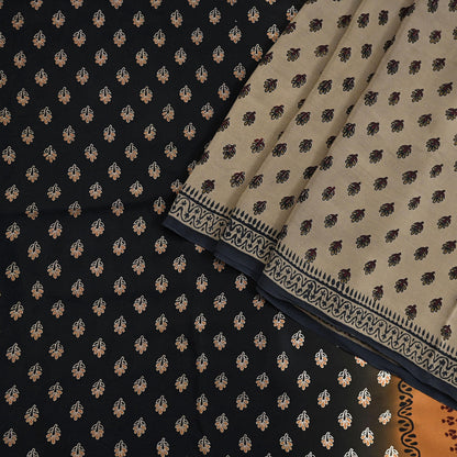 Indian Vintage Sari Brown & Black Pure Crepe Silk Printed Sarees 5yd Sewing Soft Craft Fabric Wrap Dress Making Crafting Quilting Upcycle